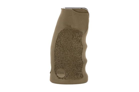 Ergo Tactical Deluxe Zero Angle Precision pistol grip in fde with comfortable overmolded design and rhino hide texturing.